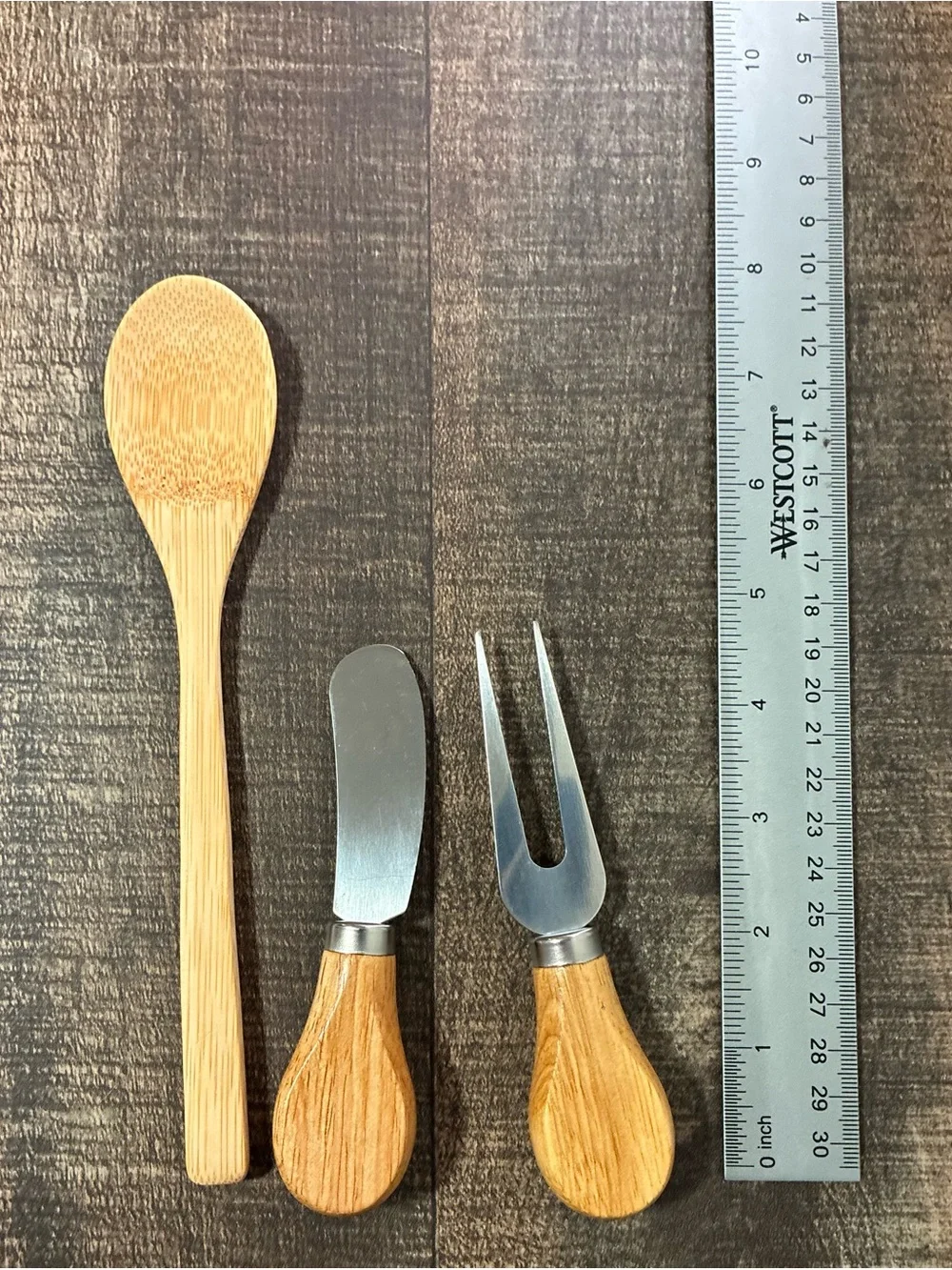 Bamboo Cheese & Serving Set with Spreader and Spoon - Natural